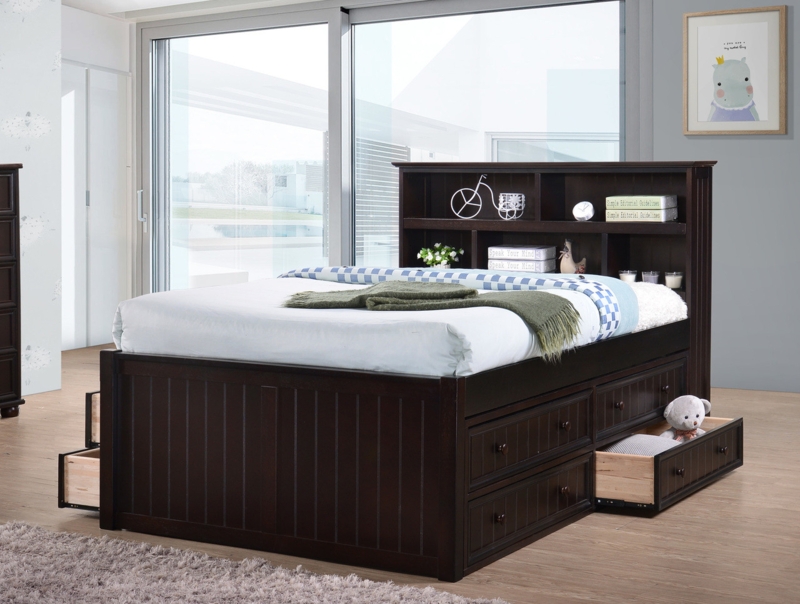 Full Size Captain's Bed with Storage Drawers and Trundle