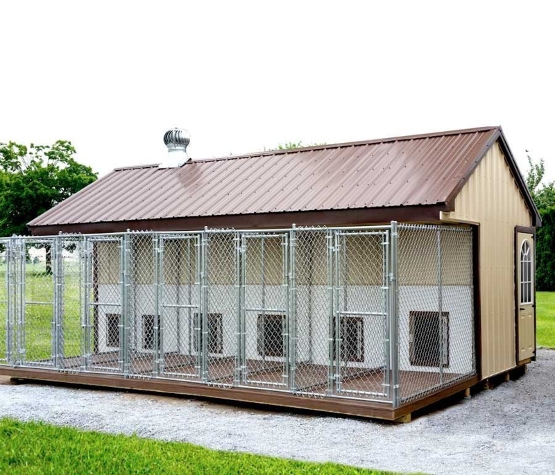 Fully Assembled Prefab 8 x 22 ft 6 Run Dog Kennel with 3 ft Feed Alley ...