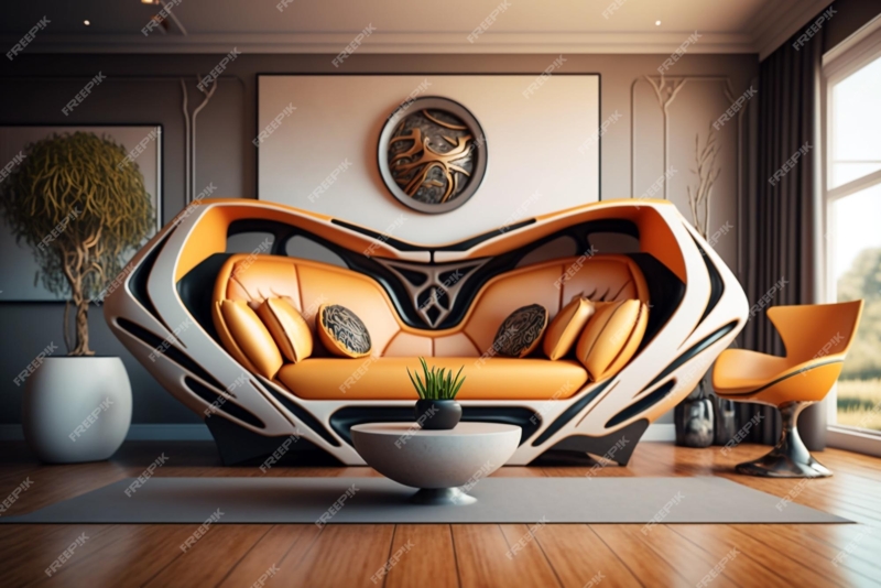 Futuristic Orange Sofa in Modern Living Room