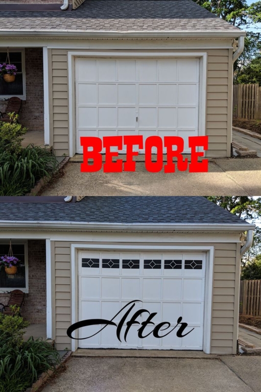 Garage Door Vinyl Decals Before and After Transformation