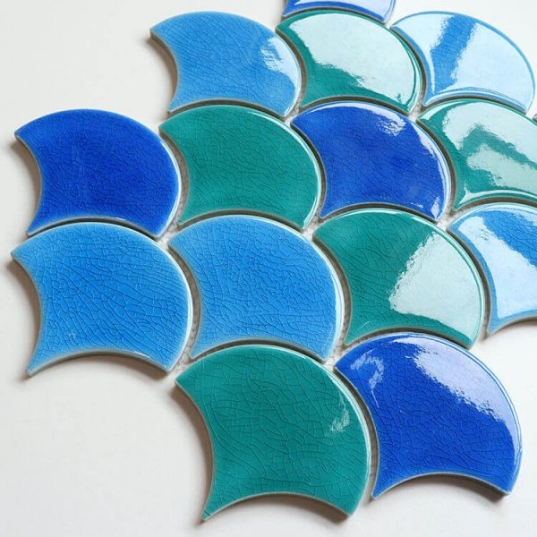 Glossy Blue Green Mermaid Scale Ceramic Tiles
