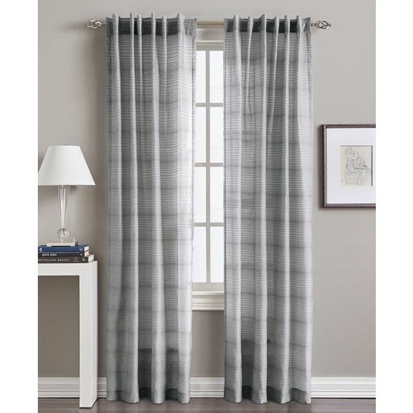 Gray Horizontal Stripe Tab Top Window Curtains