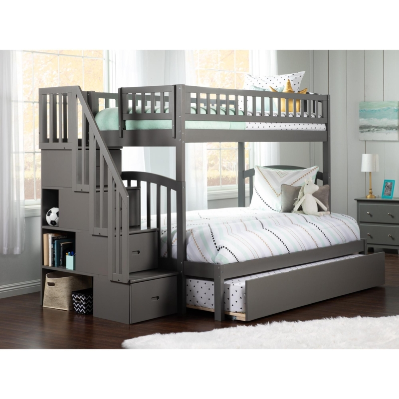 Gray Staircase Bunk Bed with Twin Trundle Storage