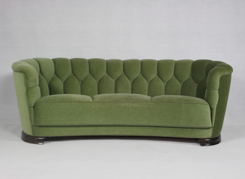 Green Mid-Century Modern Danish Banana Sofa
