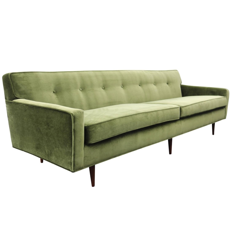 Green Velvet Mid-Century Modern Sofa Design
