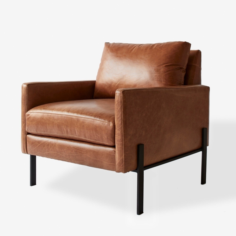 Gunnison Modern Cognac Leather Armchair with Metal Legs