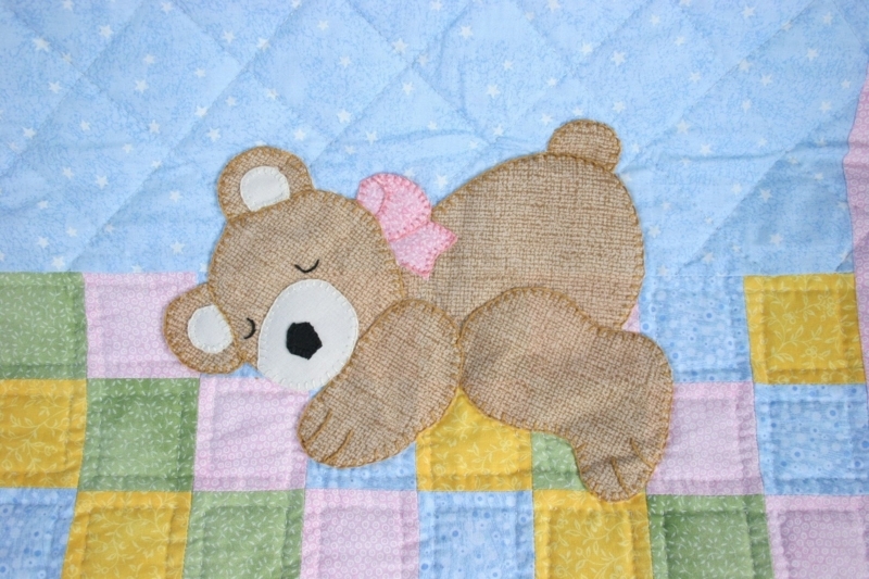 Hand quilted hand appliqued Baby Bear Sleeping Hand Quilted
