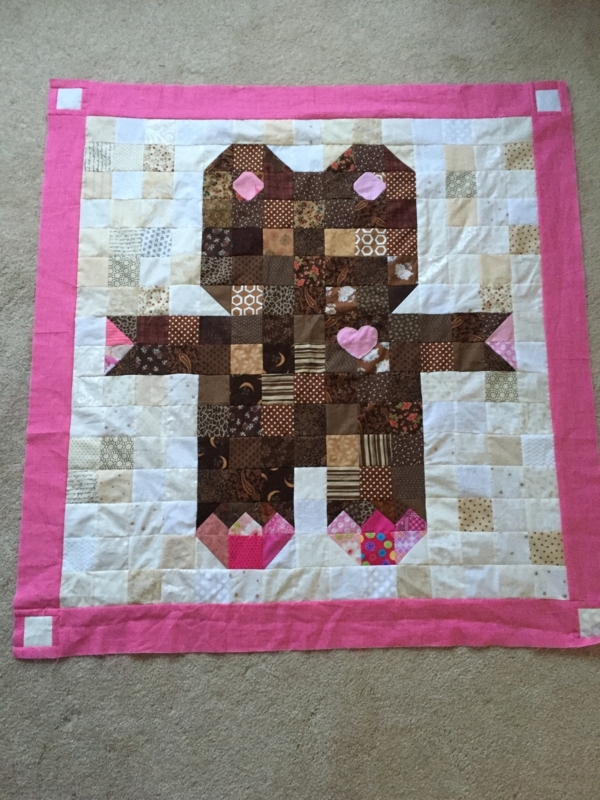 Handmade Teddy Bear Patchwork Quilt with Pink Border