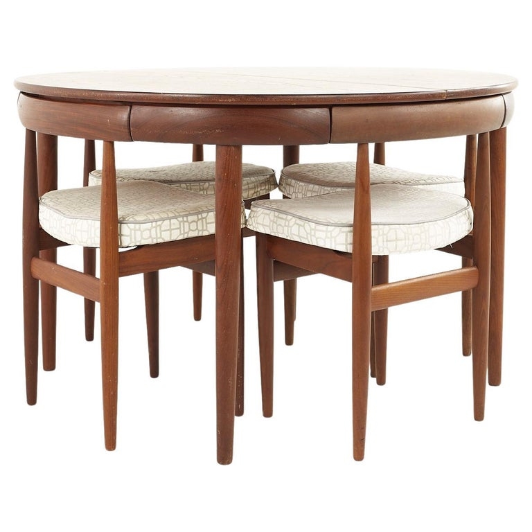 Hans Olsen MCM Teak Dining Table with Nesting Chairs