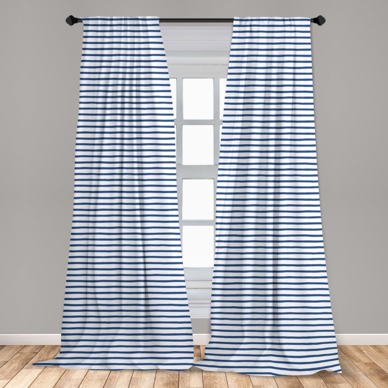 Harbour Stripe Curtains 2 Panels Set, Horizontal Nautical Stripes ...