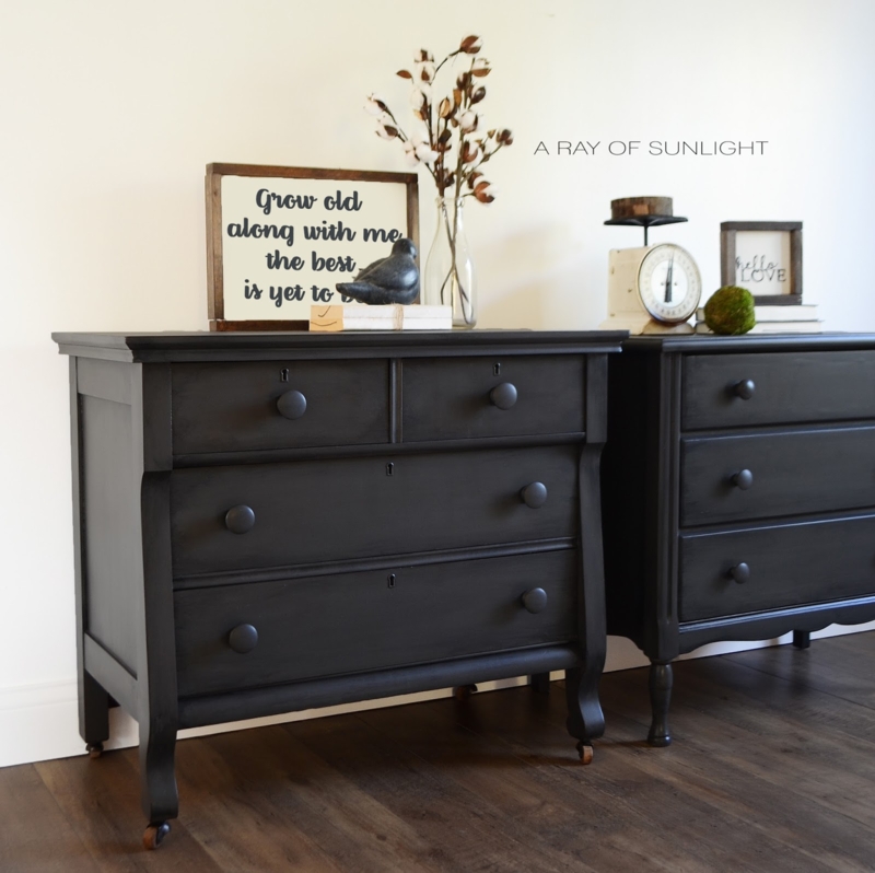 His and Hers Mismatched Nightstands in Deep Grey - A Ray of Sunlight