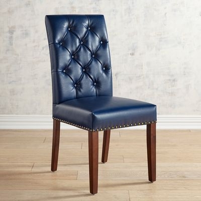 Hudson Navy Blue Vegan Leather Dining Chair with Walnut Legs