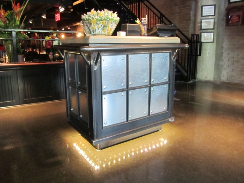 Industrial Hostess Stand with LED Lighting and Metal Panels