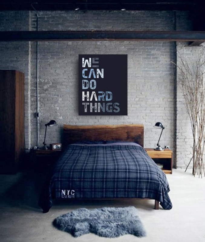 Industrial Masculine Bedroom with Inspirational Wall Art