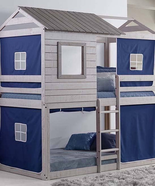 Jackson Fort Kids Bunk Bed with Blue Play Tent