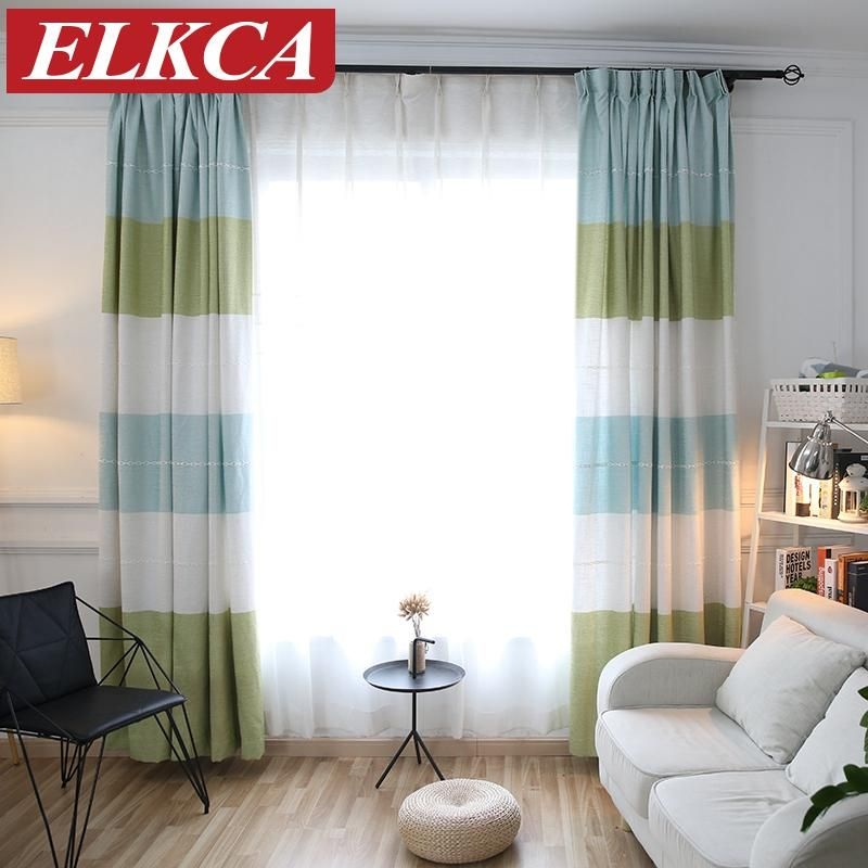 Japan Style Colorful Horizontal Striped Curtain for Living Room Thick ...