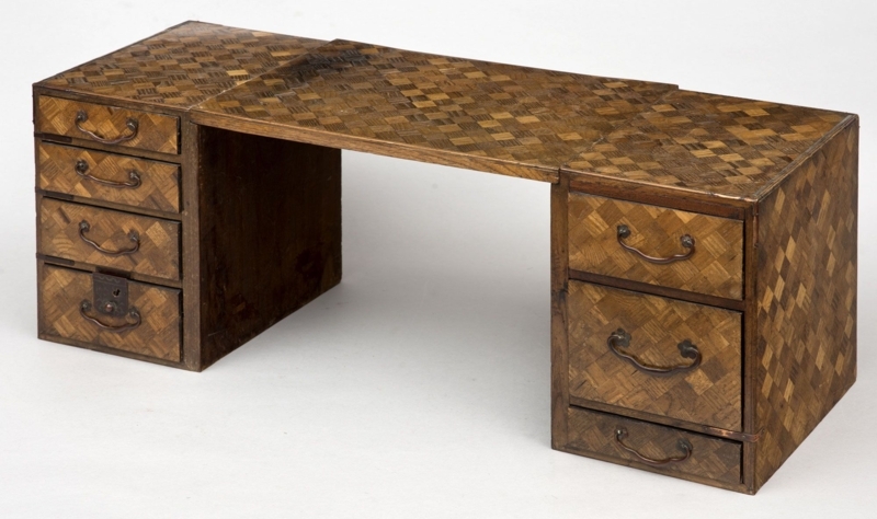 Japanese Parquetry Traveling Writing Desk with Drawers