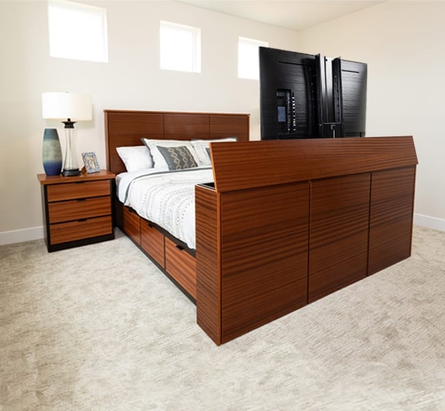 King Bed with Built-in TV Lift Footboard