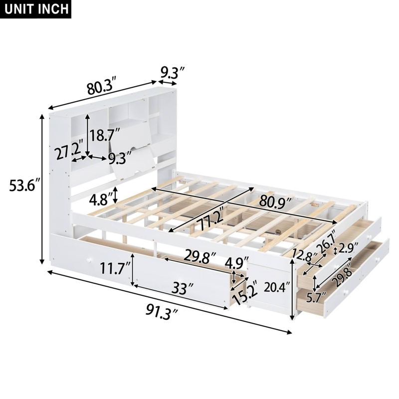 King Size Solid Wood Platform Bed with Storage