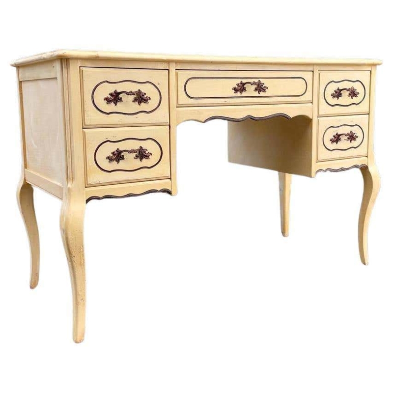 Large Painted French Country Desk with Curved Legs