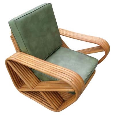 Large Rattan Big Daddy Club Lounge Chair with Green Cushion
