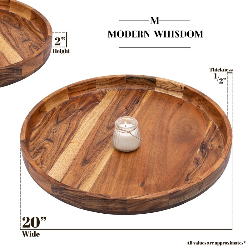 Large Round Acacia Wood Ottoman Tray