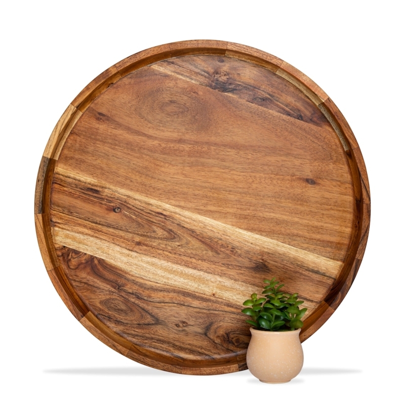 Large Round Acacia Wood Serving Tray