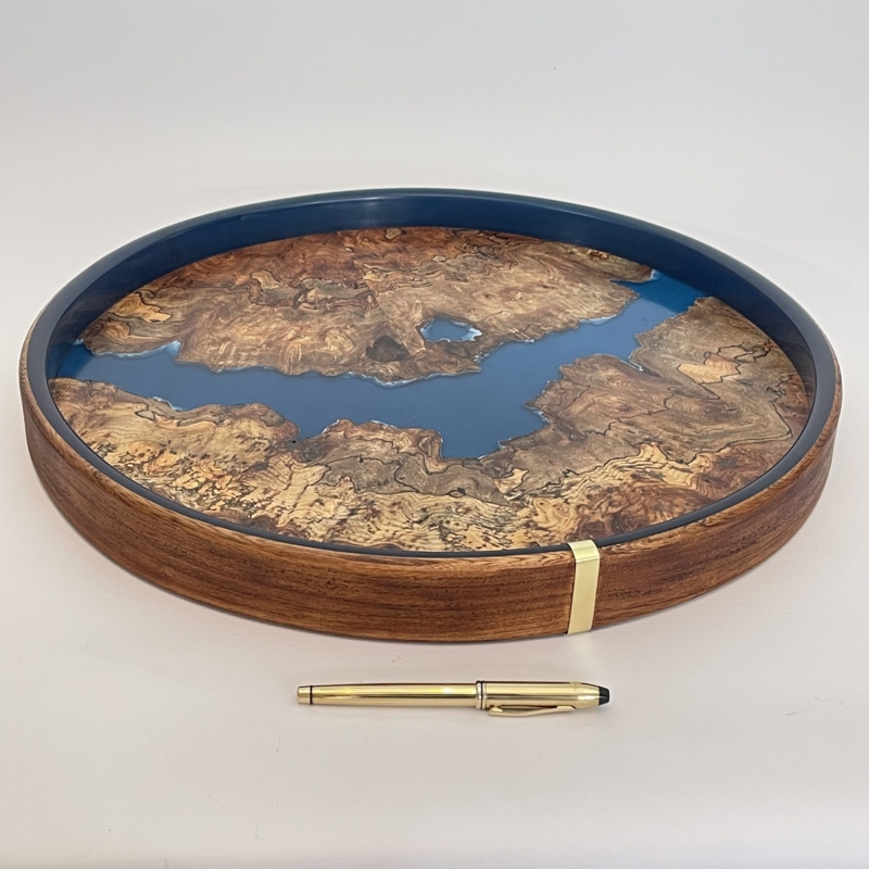 Large Round Ottoman Tray - Spalted/Blue - DAMA Designs