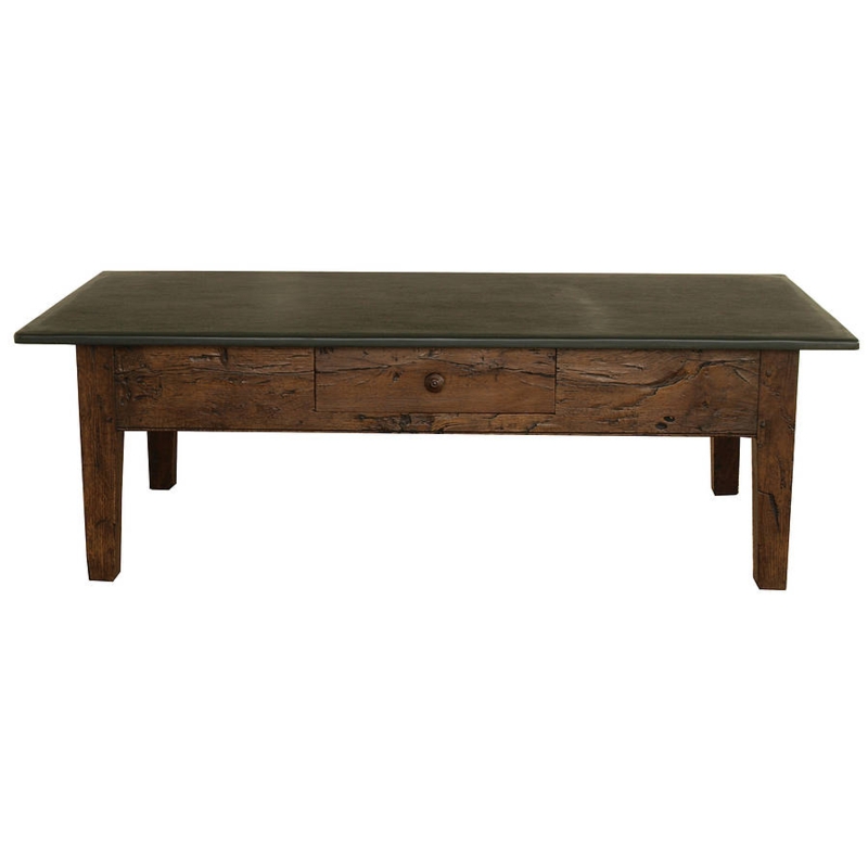 Large Rustic Slate Top Coffee Table with Drawer