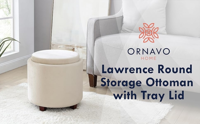 Lawrence Round Storage Ottoman with Tray Lid