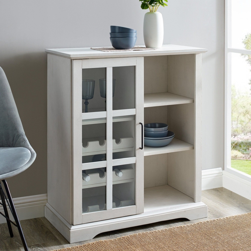 Lennon White Sliding Glass Door Bar Cabinet