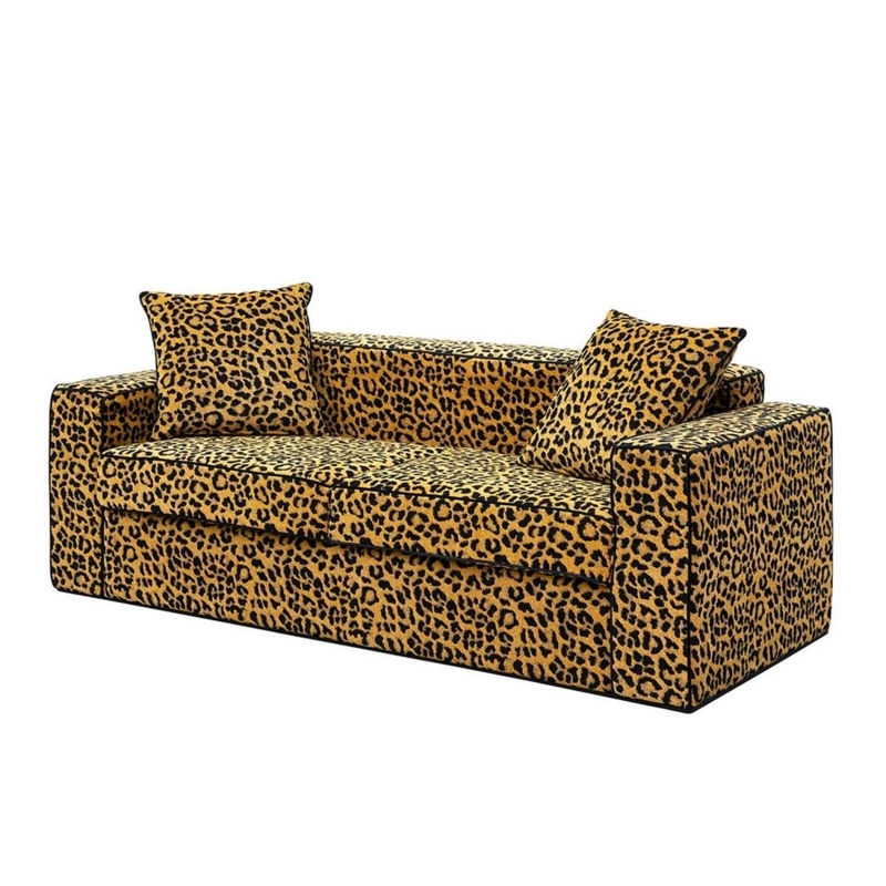 Leopard Print Two-Seat Sofa with Cushions