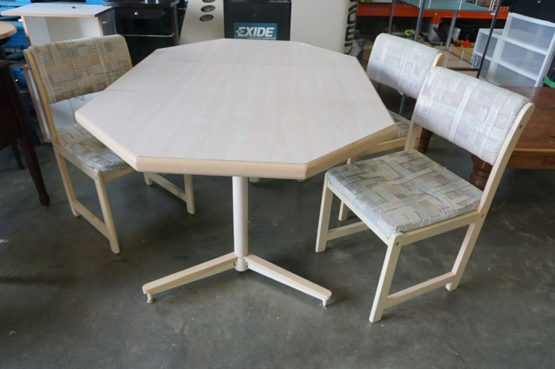 Light Wood Hexagon Dining Table with Chairs