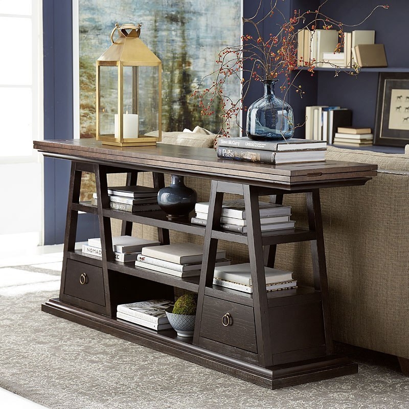 Live-Edge Flip-Top Dark Wood Console Table