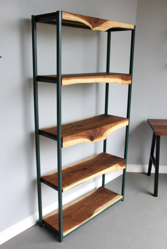 Live Edge Waterfall Bookcase with Steel Frame