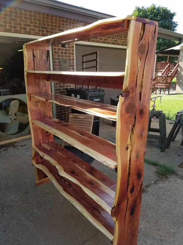 Live Edge Wood Slab Shelf with Four Cube Storage