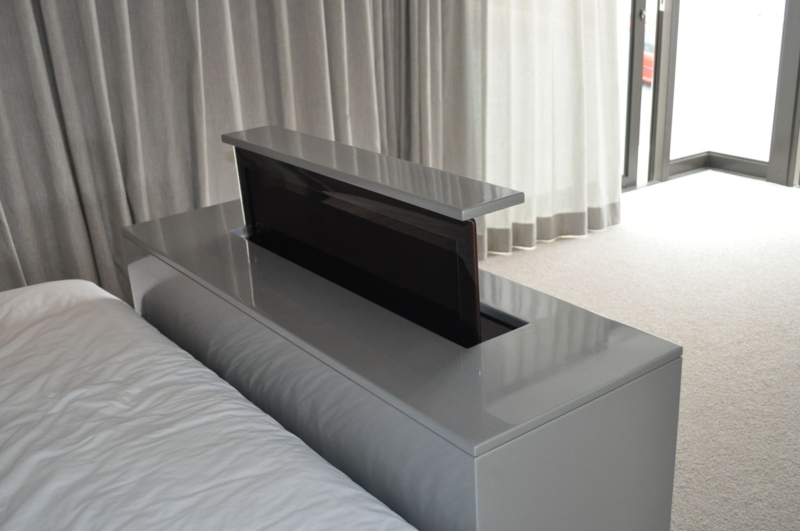 Low Modern Bed With Footboard Tv Lift - Custom Made Mahogany Bed with ...