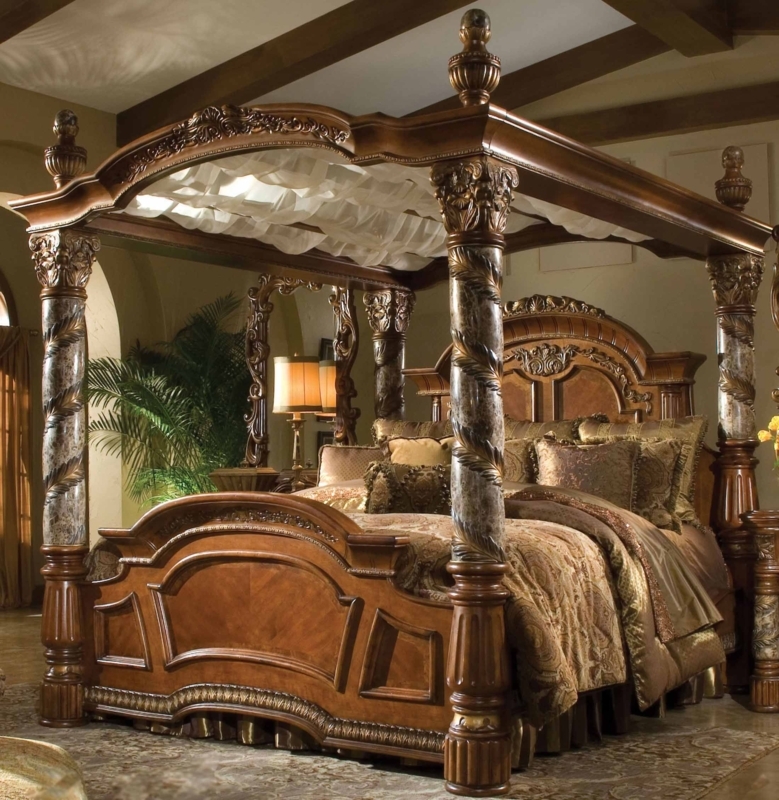 Luxurious AICO Villa Valencia King Canopy Bed