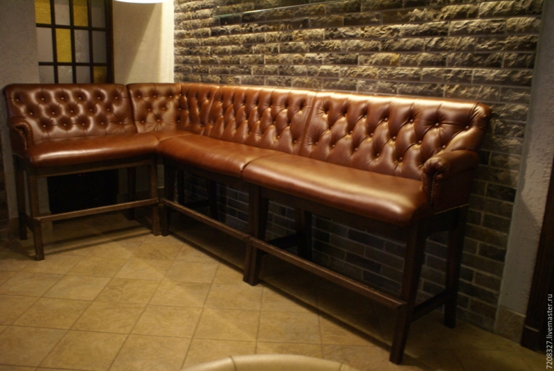 Luxurious Brown Leather Corner Bar Sofa Seating