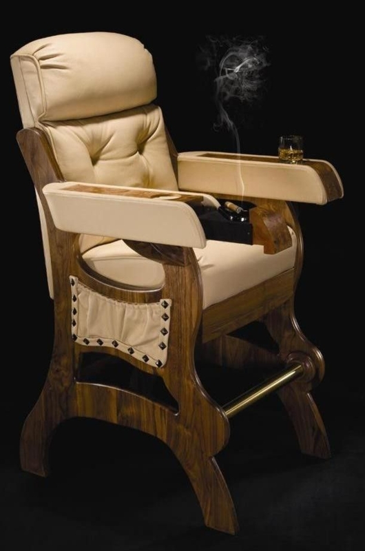 Luxurious Leather and Wood Cigar Lounge Chair