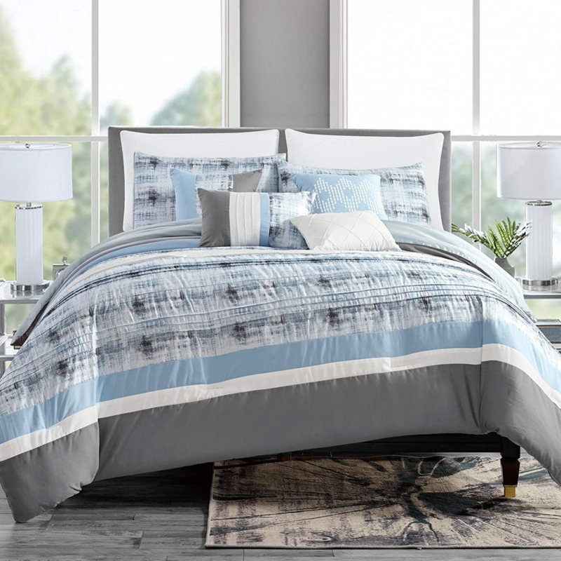 Luxury Blue and Gray King Comforter Bedding Set