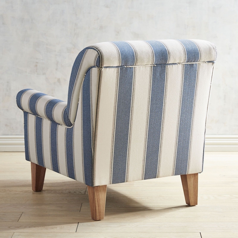 Lyndee Blue and White Striped Rolled Armchair