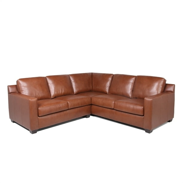 Maklaine Caramel Leather Upholstered Corner Sectional Sofa