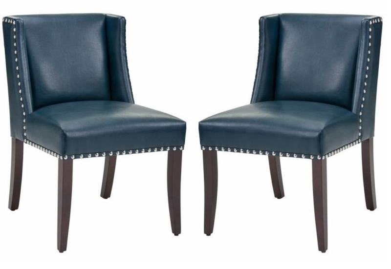 Marlin Blue Leather Dining Chairs Set of 2