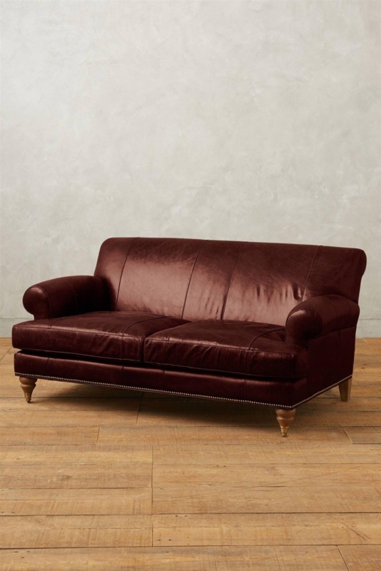 Maroon Leather Contemporary Sofa with Classic Design