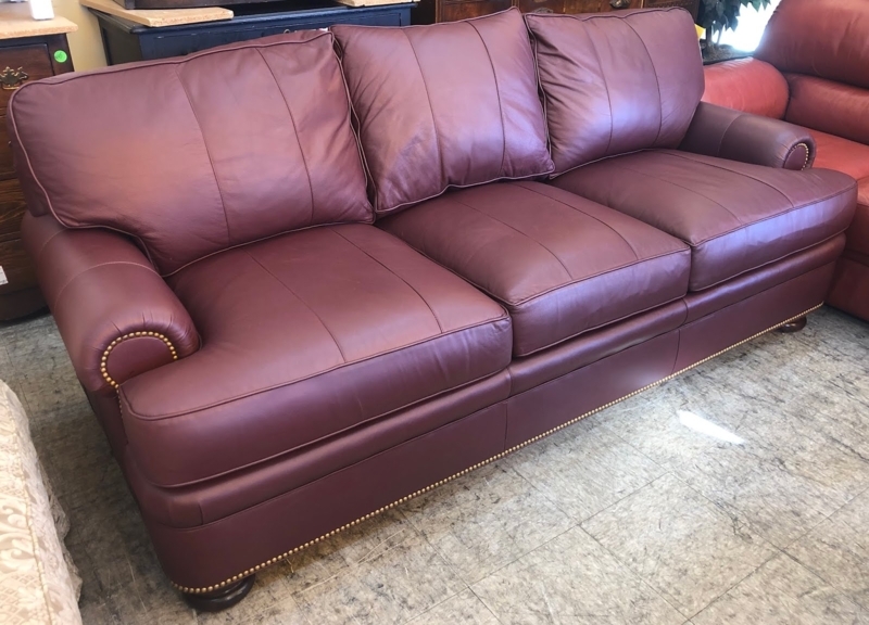 Maroon Leather Hancock & Moore Classic Sofa