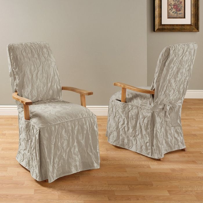 Matelasse Damask Long Arm Dining Chair Covers