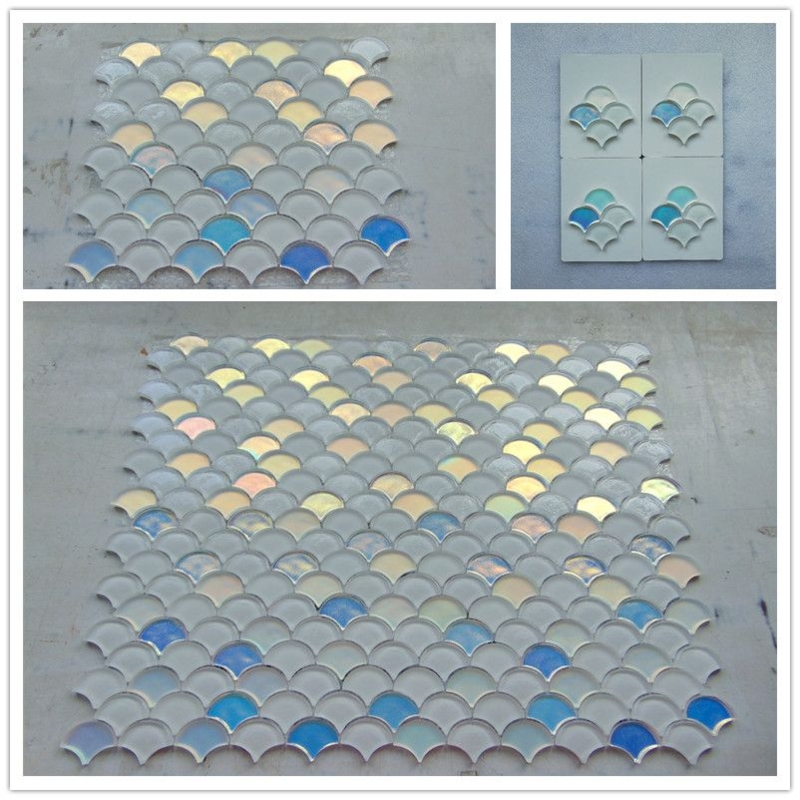 Mermaid iridescent fishscale glass mosaic tile | Mermaid tile bathroom ...