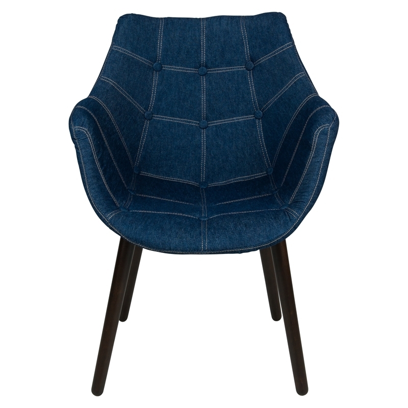Mid-Century Blue Tufted Denim Accent Chair