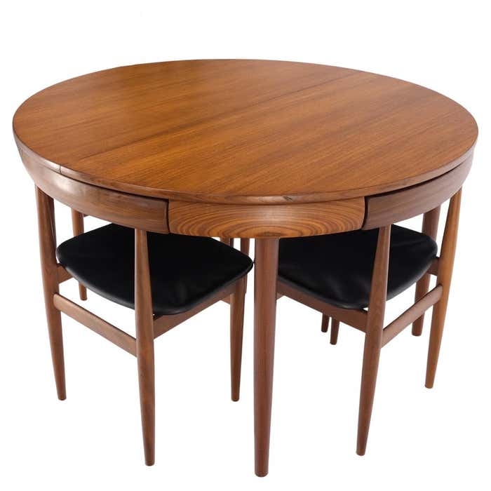 Mid-Century Danish Teak Round Dining Table with Nesting Chairs